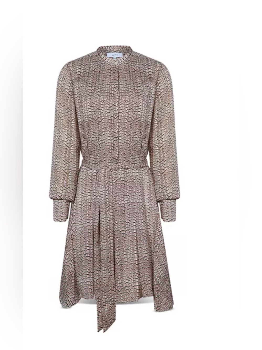 Reiss Mauve-Taupe Textured Long-Sleeve Tie-Waist Dress